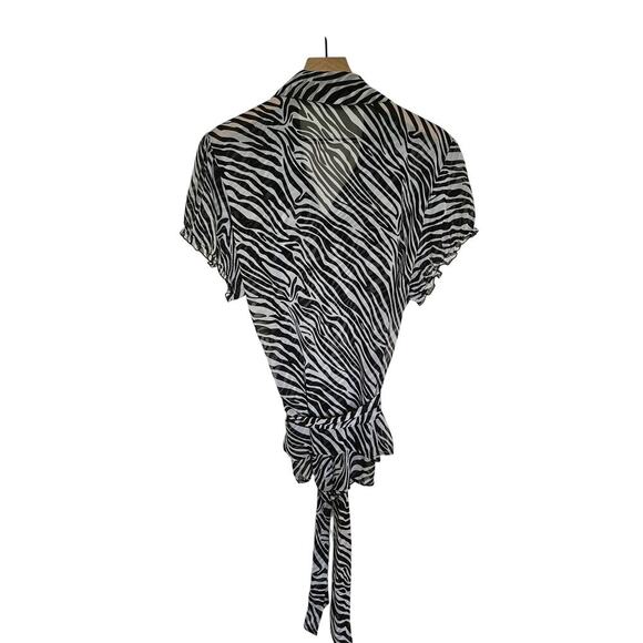 Style and Co. Women's Sheer Button Down Belted Blouse 18W Plus Zebra Print - Picture 2 of 7